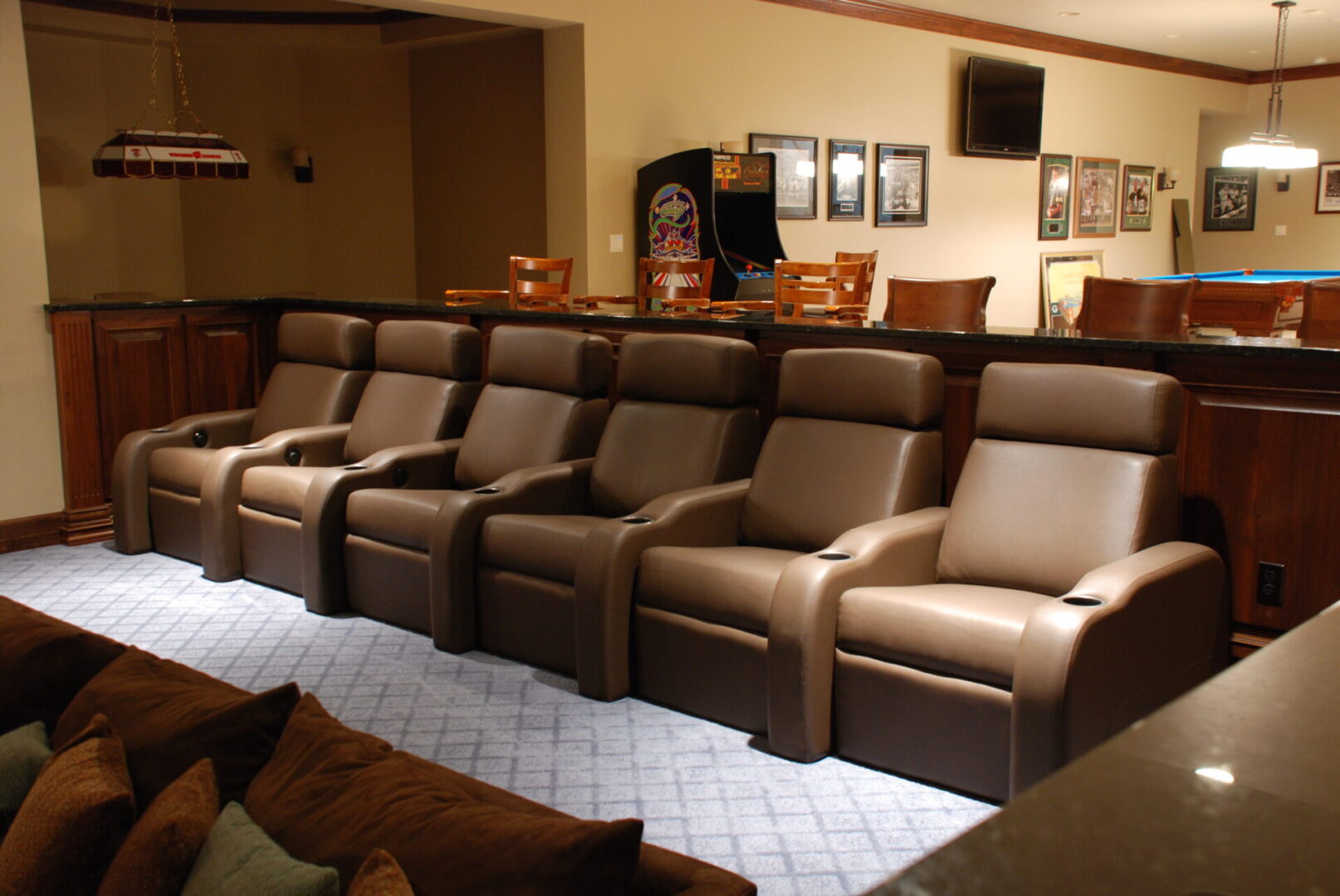 Comfy 6-person seat in a home theater