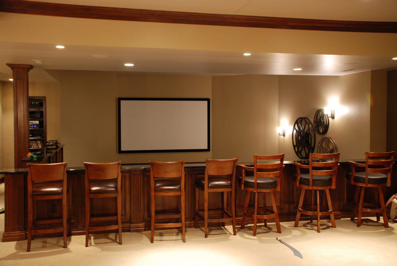 View of a home theater from the bar