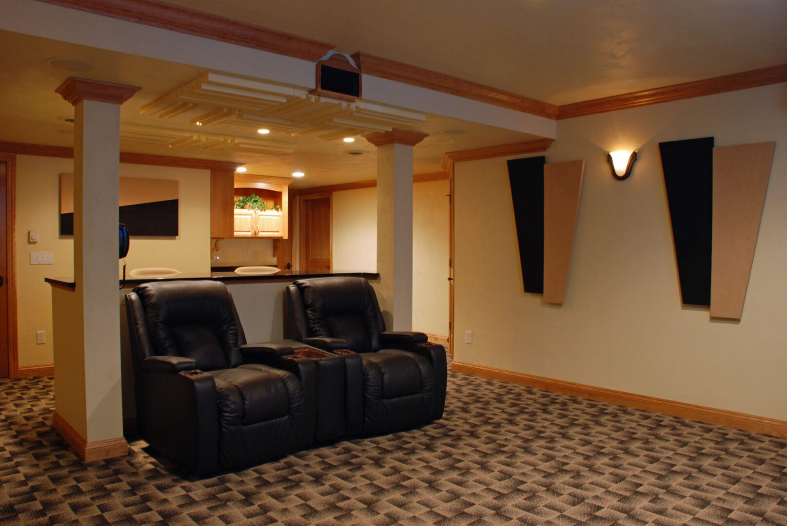 Home theater with two-toned decorative sound systems